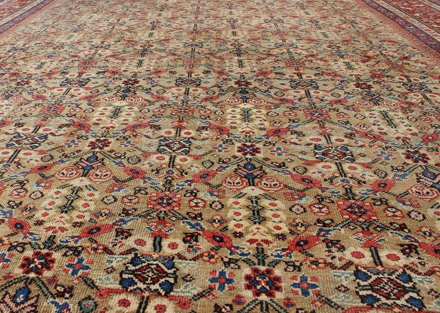 Antique Persian Sultanabad Carpet with All Over Geometrics in Yellow Background Outstanding Antique Persian Sultanabad Carpet. Keivan Woven Arts / rug /A - 0202, country of origin / type: Iran / Sultanabad , circa 1890. Measures: 9'5 x 12'4... - Keivan Woven ArtsA - 0202 - 597Rug