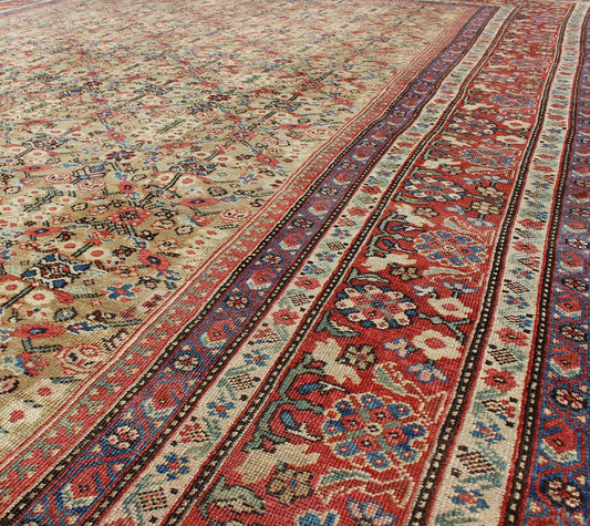 Antique Persian Sultanabad Carpet with All Over Geometrics in Yellow Background Outstanding Antique Persian Sultanabad Carpet. Keivan Woven Arts / rug /A - 0202, country of origin / type: Iran / Sultanabad , circa 1890. Measures: 9'5 x 12'4... - Keivan Woven ArtsA - 0202 - 597Rug