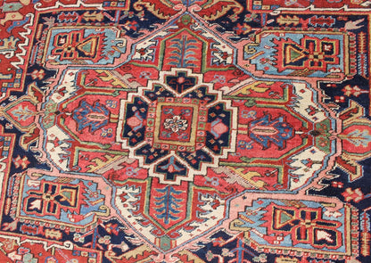 Antique Heriz - Serapi Rug with Geometric Medallion in Rust Red, Dark Blue, Green. Keivan Woven Arts / Rug / A - 0203, country of origin / type: Iran /Heriz, circa 1900. Measures: 10'3 x 13'3. This magnificent antique Persian Heriz - Serapi carpet fro... - Keivan Woven ArtsA - 0203 - 201Rug