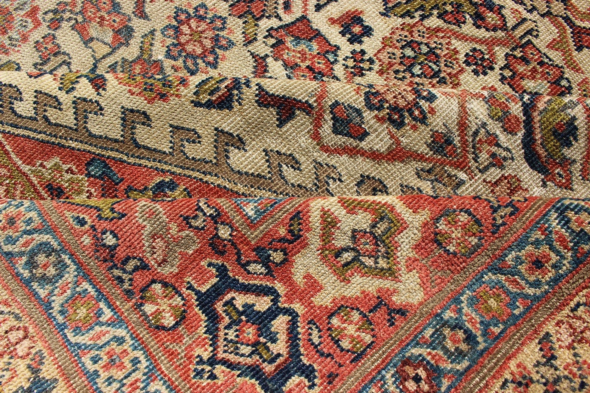 Antique Persian Ferahan rug with all - over Herati design in ivory, coral, green, antique Sultanabad - Ferahan on a cream background rug with colorful. Keivan Woven Arts / rug A - 0401, country of origin / type: Iran / Ferahan, circa 1890 Measures:10'9 x... - Keivan Woven ArtsA - 0401 - 439Rug