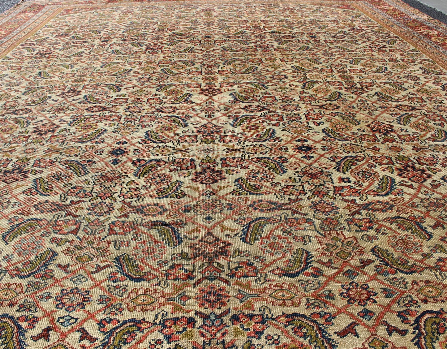 Antique Persian Ferahan rug with all - over Herati design in ivory, coral, green, antique Sultanabad - Ferahan on a cream background rug with colorful. Keivan Woven Arts / rug A - 0401, country of origin / type: Iran / Ferahan, circa 1890 Measures:10'9 x... - Keivan Woven ArtsA - 0401 - 439Rug