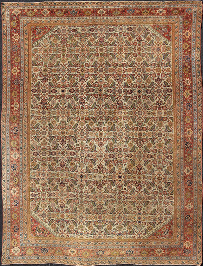 Antique Persian Ferahan rug with all - over Herati design in ivory, coral, green, antique Sultanabad - Ferahan on a cream background rug with colorful. Keivan Woven Arts / rug A - 0401, country of origin / type: Iran / Ferahan, circa 1890 Measures:10'9 x... - Keivan Woven ArtsA - 0401 - 439Rug