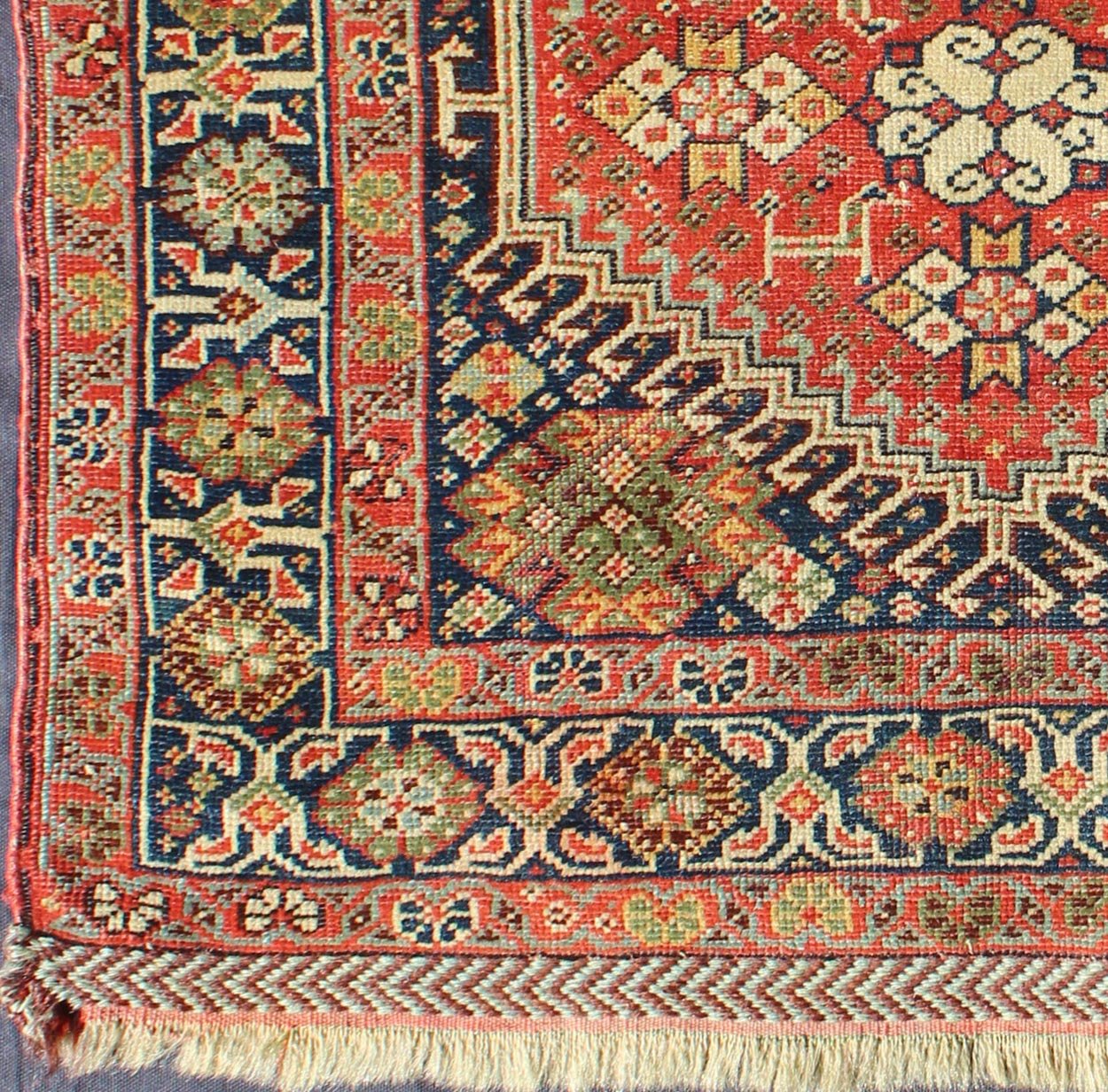 Red and Black Antique Persian Shahsavan Rug with Hexagon Latch Hook Medallion, rug a - 0406, country of origin / type: Iran / Shahsavan, circa 1870. This antique Shahsavan rug from late - nineteenth century Persian features a hexagon medallion in it... - Keivan Woven ArtsA - 0406 - 1185Rug