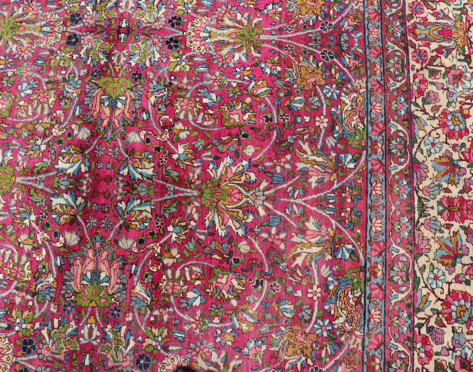 Antique Persian Lavar Kerman Rug with All - Over Floral Design In Jewel Tones. Keivan Woven Arts / rug A - 0702, country of origin / type: Iran / Lavar Kerman, circa 1910 Measures: 9' x 12'. This exquisite antique Lavar Kerman carpet originates from ... - Keivan Woven ArtsA - 0702 - 603Rug