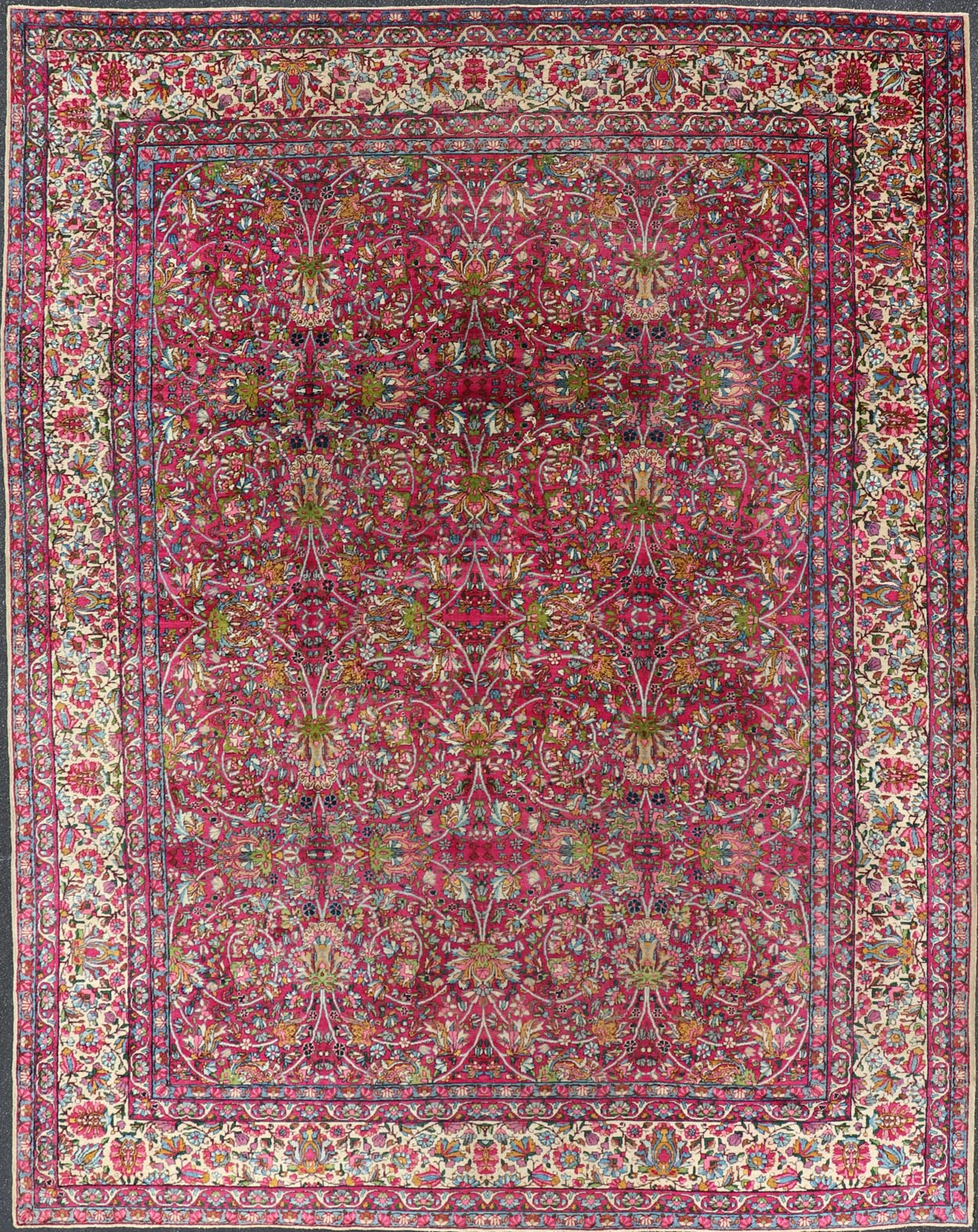 Antique Persian Lavar Kerman Rug with All - Over Floral Design In Jewel Tones. Keivan Woven Arts / rug A - 0702, country of origin / type: Iran / Lavar Kerman, circa 1910 Measures: 9' x 12'. This exquisite antique Lavar Kerman carpet originates from ... - Keivan Woven ArtsA - 0702 - 603Rug