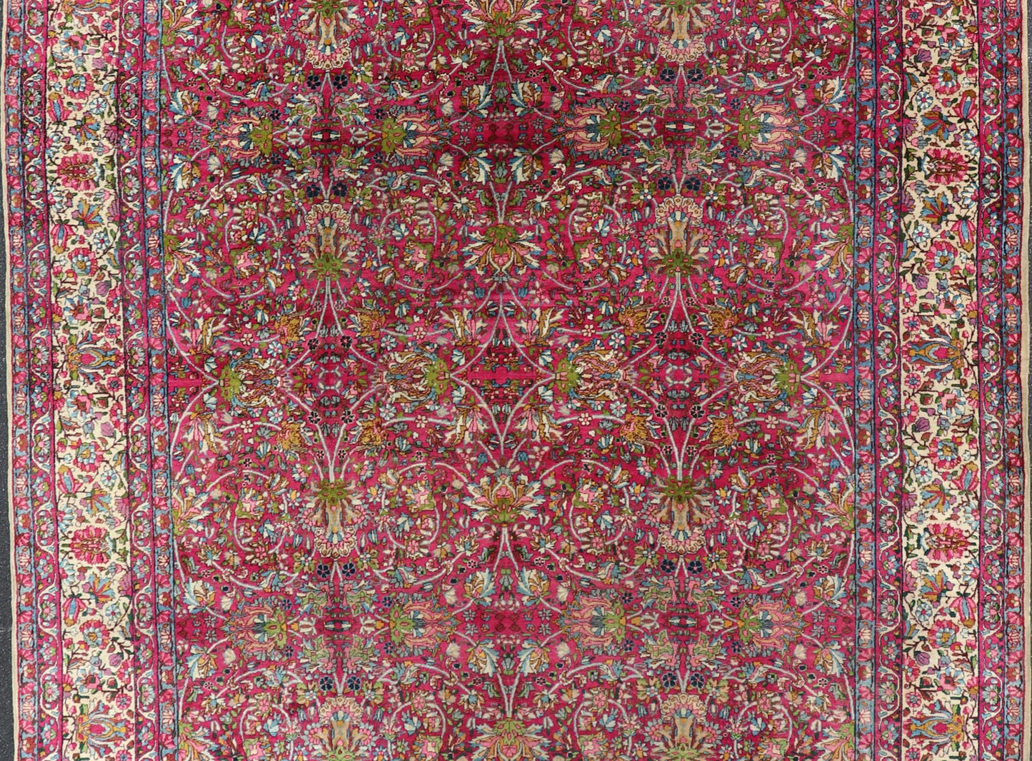 Antique Persian Lavar Kerman Rug with All - Over Floral Design In Jewel Tones. Keivan Woven Arts / rug A - 0702, country of origin / type: Iran / Lavar Kerman, circa 1910 Measures: 9' x 12'. This exquisite antique Lavar Kerman carpet originates from ... - Keivan Woven ArtsA - 0702 - 603Rug
