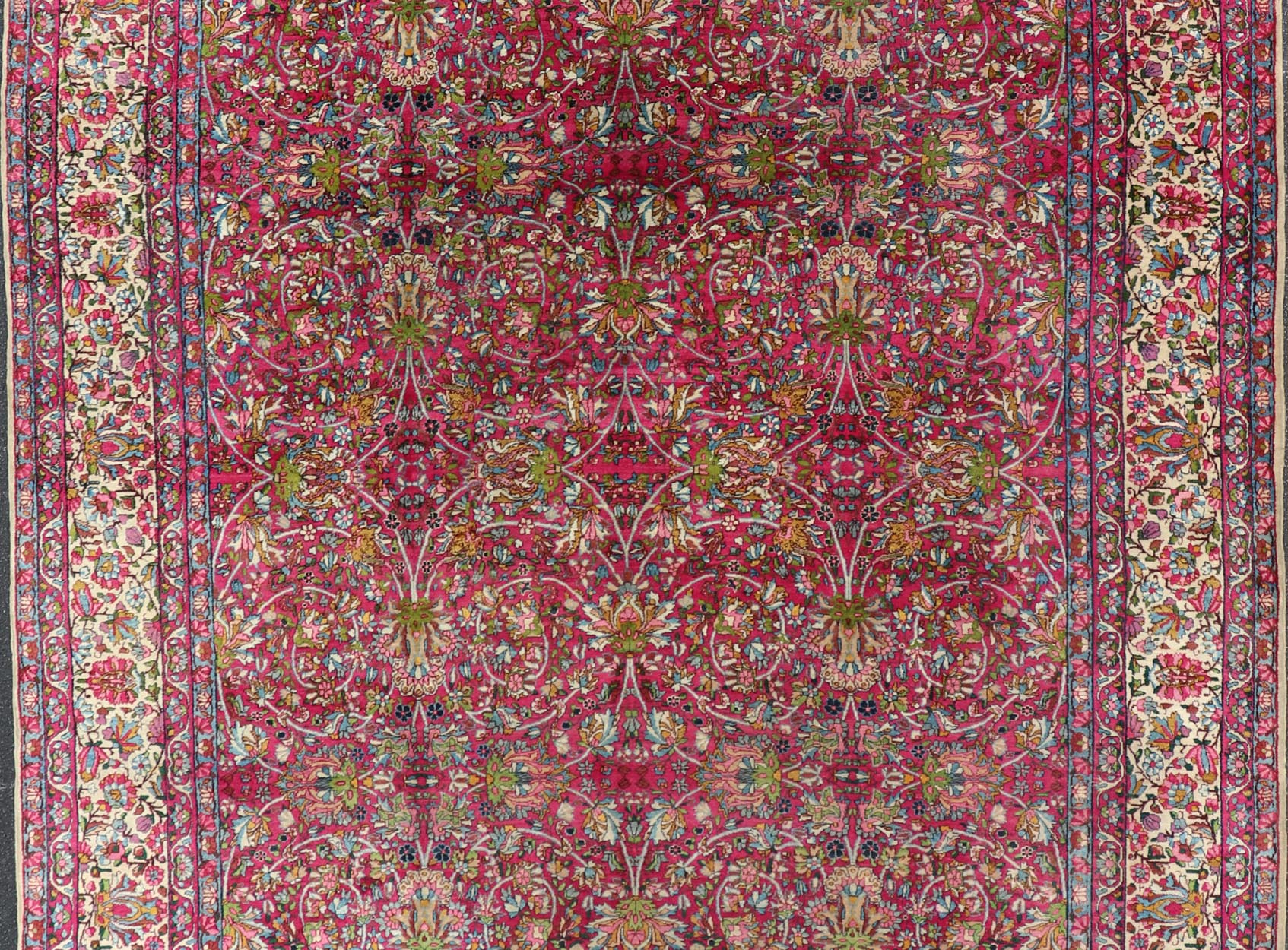 Antique Persian Lavar Kerman Rug with All - Over Floral Design In Jewel Tones. Keivan Woven Arts / rug A - 0702, country of origin / type: Iran / Lavar Kerman, circa 1910 Measures: 9' x 12'. This exquisite antique Lavar Kerman carpet originates from ... - Keivan Woven ArtsA - 0702 - 603Rug