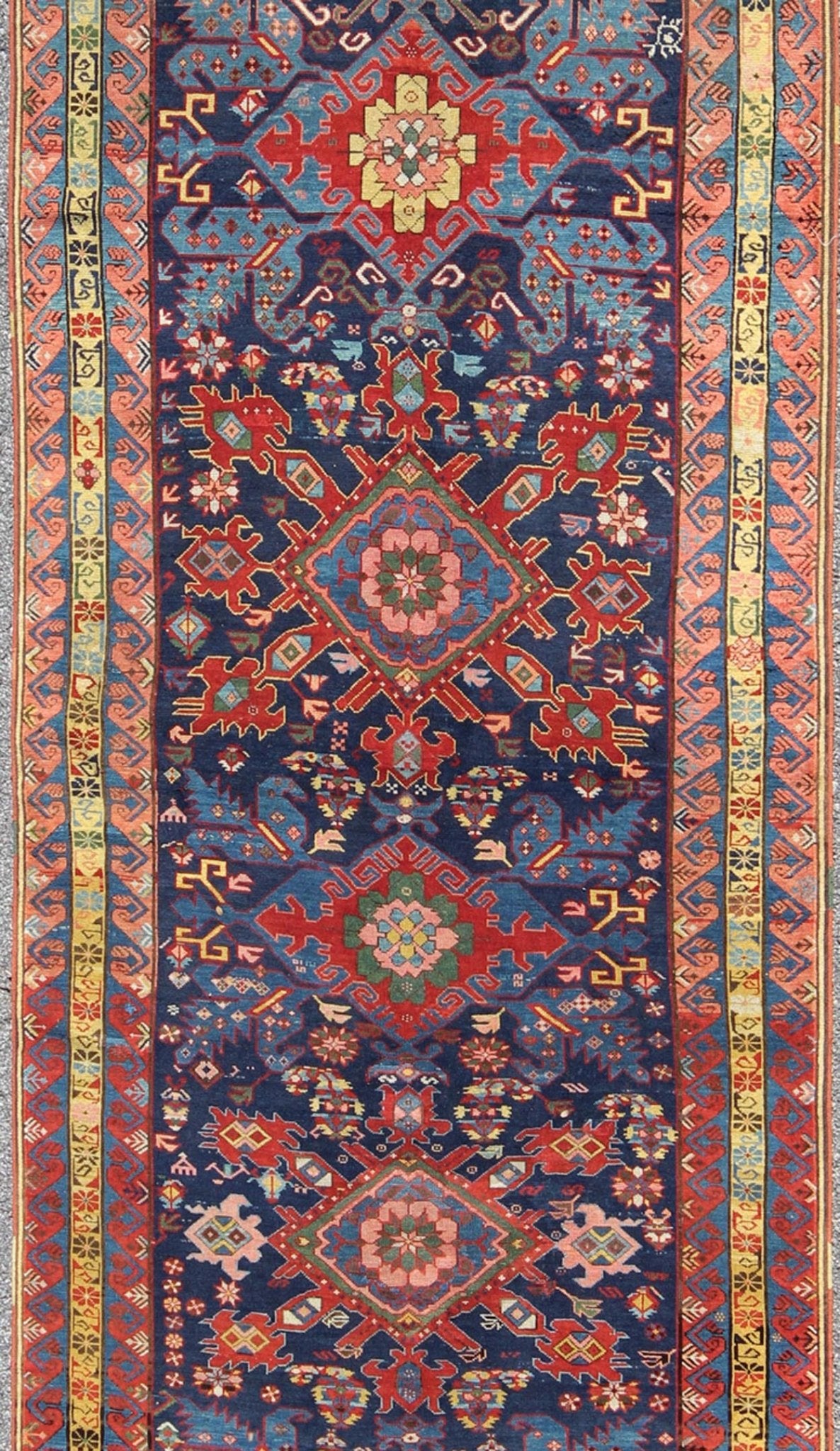 Antique Caucasian Seychour Rug with Diamond Medallions in Rich Colors This elegant 19th Century Seychour rug originates from the mountainous region of the Caucuses. A beautiful row of five diamond - shaped medallions run the entire length of the r... - Keivan Woven ArtsA - 0722 - 1386Rug
