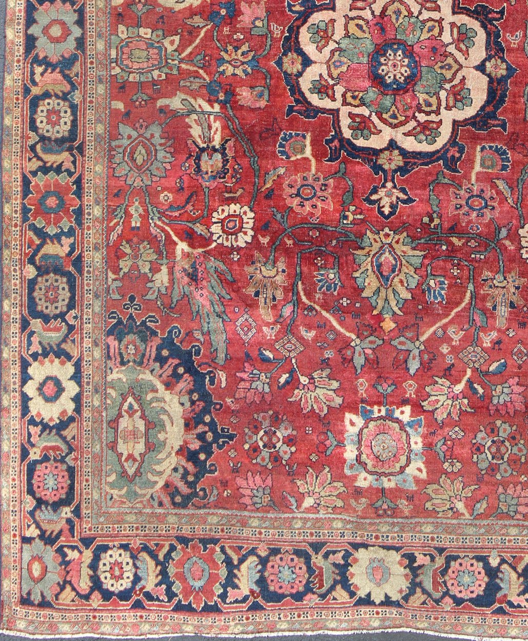 Antique Persian Sultanabad Rug in Red, Blue, Green and Large Scale Florals Late 19th century Antique Persian Sultanabad rug, Keivan Woven Arts/ Rug A - 1203, country of origin / type: Persian / Sultanabad, circa early - 20th century. Measu... - Keivan Woven ArtsA - 1203 - 609Rug
