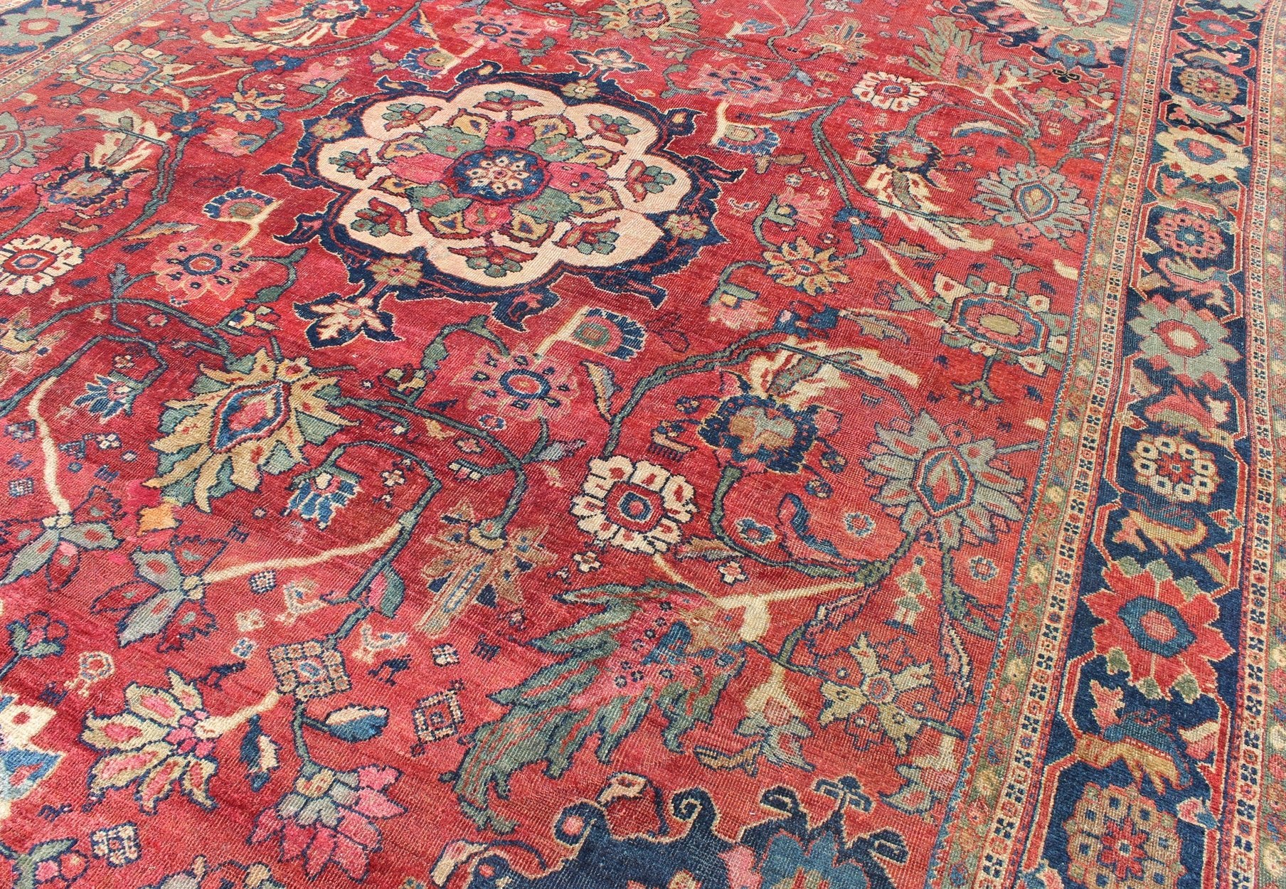Antique Persian Sultanabad Rug in Red, Blue, Green and Large Scale Florals Late 19th century Antique Persian Sultanabad rug, Keivan Woven Arts/ Rug A - 1203, country of origin / type: Persian / Sultanabad, circa early - 20th century. Measu... - Keivan Woven ArtsA - 1203 - 609Rug