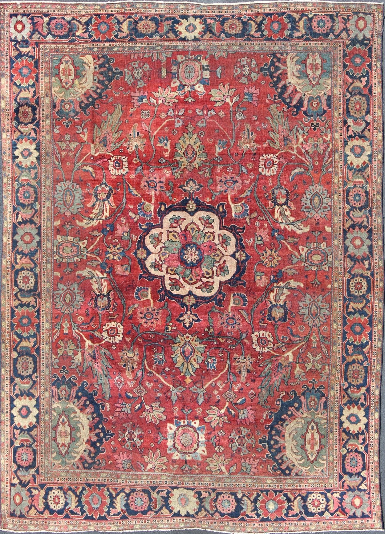 Antique Persian Sultanabad Rug in Red, Blue, Green and Large Scale Florals Late 19th century Antique Persian Sultanabad rug, Keivan Woven Arts/ Rug A - 1203, country of origin / type: Persian / Sultanabad, circa early - 20th century. Measu... - Keivan Woven ArtsA - 1203 - 609Rug