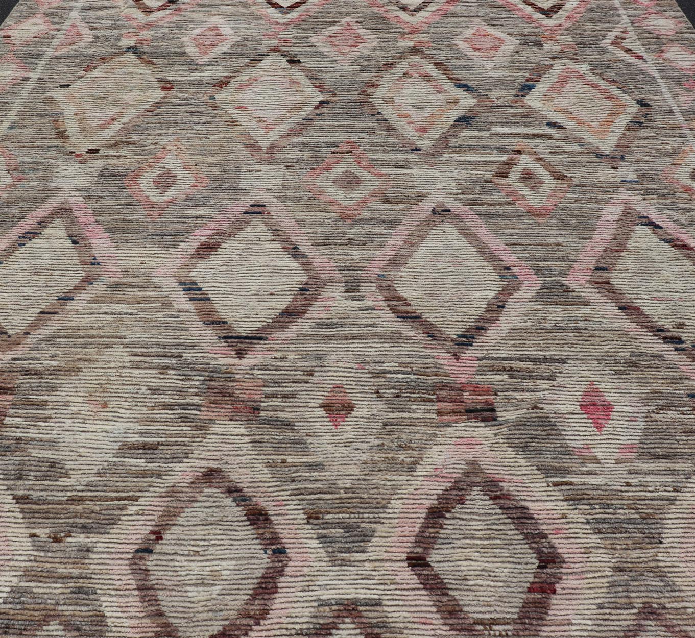 Moroccan Style Modern Hand Knotted Rug In Tribal Design In Brown's, Pink, Gray. Keivan Woven Arts; rug AAR - 1002, country of origin / type: Afghanistan / Modern Casual, circa early - 21th century. Measures: 10'3 x 13'5 This modern casual tribal lar... - Keivan Woven ArtsAAR - 1002 - 23480