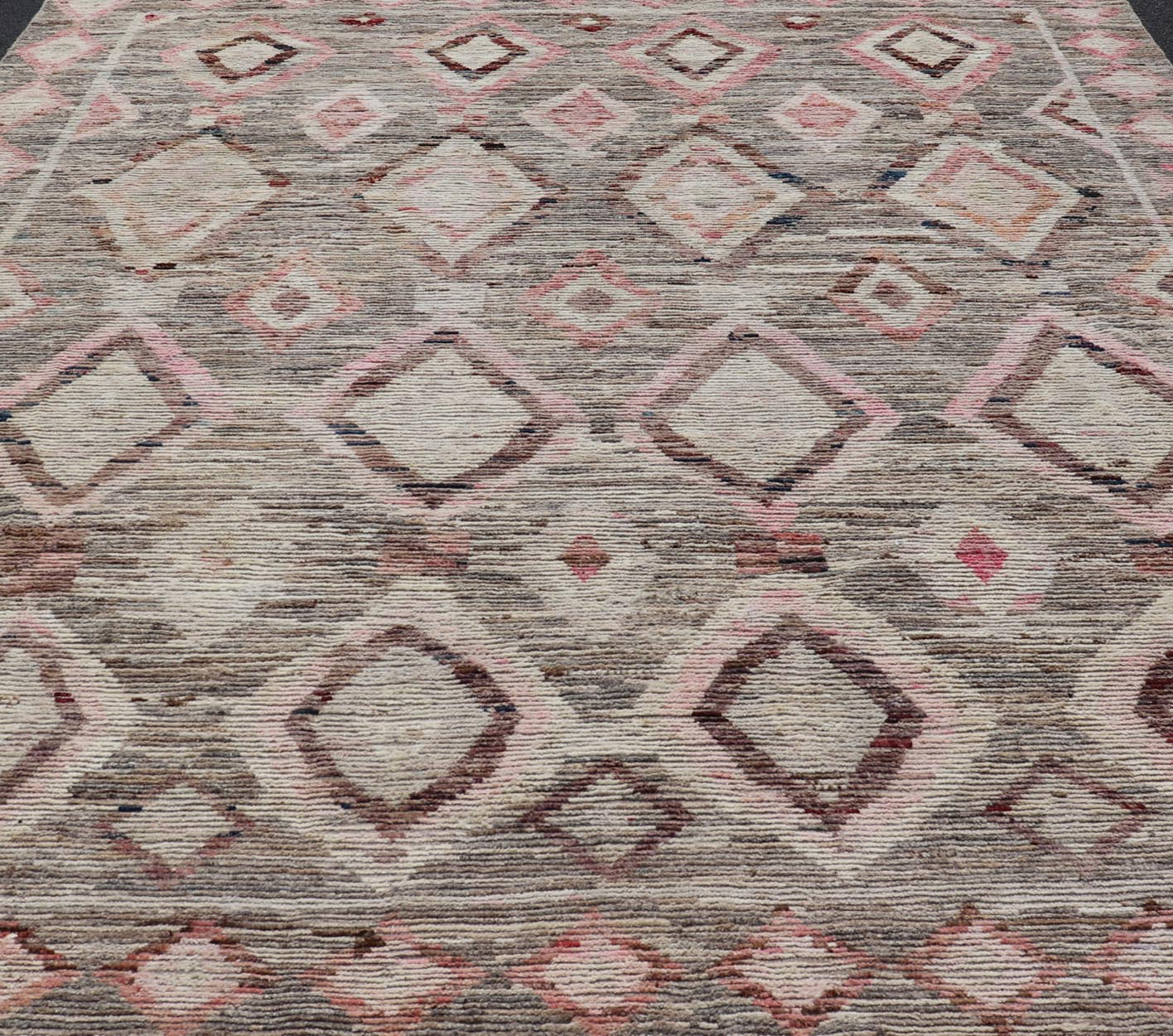 Moroccan Style Modern Hand Knotted Rug In Tribal Design In Brown's, Pink, Gray. Keivan Woven Arts; rug AAR - 1002, country of origin / type: Afghanistan / Modern Casual, circa early - 21th century. Measures: 10'3 x 13'5 This modern casual tribal lar... - Keivan Woven ArtsAAR - 1002 - 23480Rug
