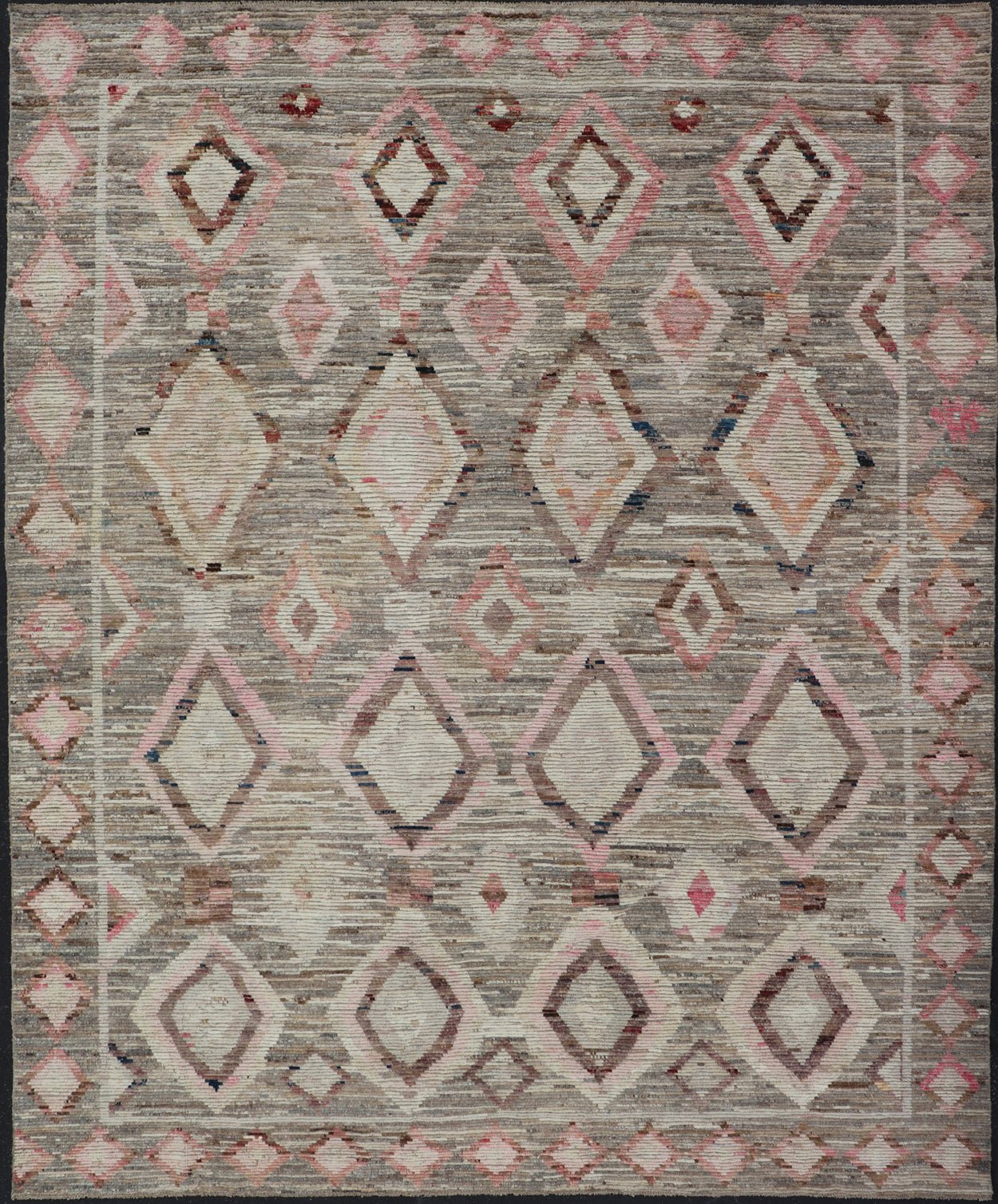 Moroccan Style Modern Hand Knotted Rug In Tribal Design In Brown's, Pink, Gray. Keivan Woven Arts; rug AAR - 1002, country of origin / type: Afghanistan / Modern Casual, circa early - 21th century. Measures: 10'3 x 13'5 This modern casual tribal lar... - Keivan Woven ArtsAAR - 1002 - 23480Rug