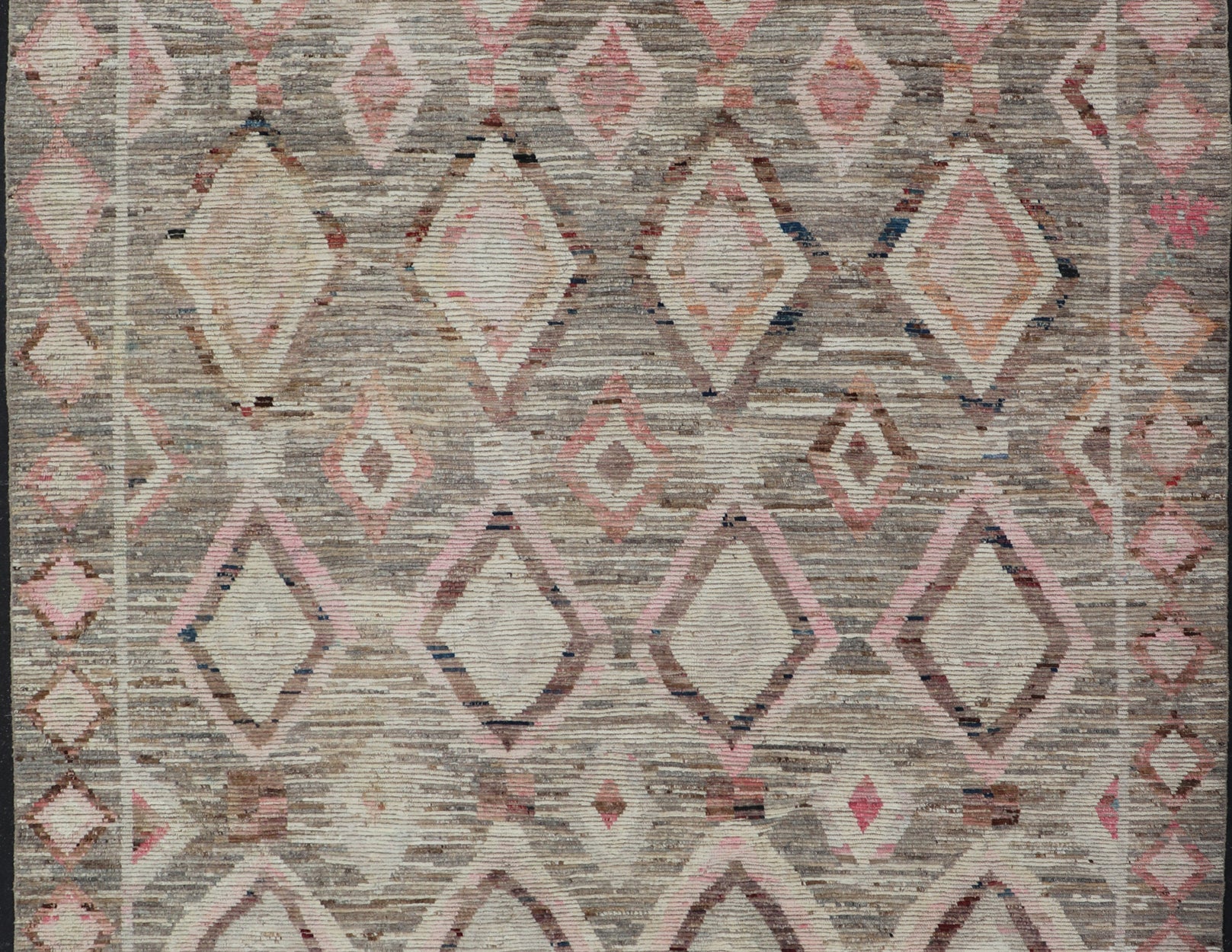 Moroccan Style Modern Hand Knotted Rug In Tribal Design In Brown's, Pink, Gray. Keivan Woven Arts; rug AAR - 1002, country of origin / type: Afghanistan / Modern Casual, circa early - 21th century. Measures: 10'3 x 13'5 This modern casual tribal lar... - Keivan Woven ArtsAAR - 1002 - 23480