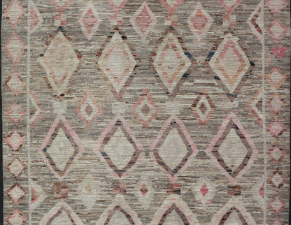 Moroccan Style Modern Hand Knotted Rug In Tribal Design In Brown's, Pink, Gray. Keivan Woven Arts; rug AAR - 1002, country of origin / type: Afghanistan / Modern Casual, circa early - 21th century. Measures: 10'3 x 13'5 This modern casual tribal lar... - Keivan Woven ArtsAAR - 1002 - 23480