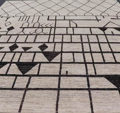 Modern Casual Hand - Knotted in Wool With Black and White in Modern Design. Country of Origin: Afghanistan Type: Modern Casual Keivan Woven Arts; rug AAR - 1004 / Design: Abstract, Sub - Geometric Key Words: Authentic Modern Casual, Abstract Rug, Abstrac... - Keivan Woven ArtsAAR - 1004 - 23882Rug