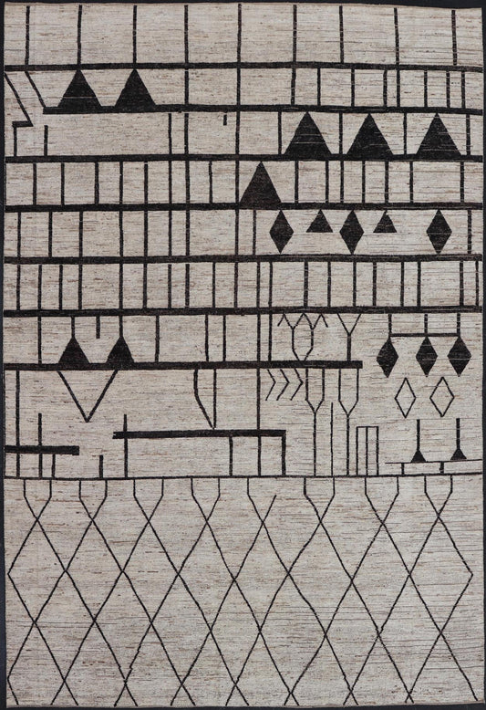Modern Casual Hand - Knotted in Wool With Black and White in Modern Design. Country of Origin: Afghanistan Type: Modern Casual Keivan Woven Arts; rug AAR - 1004 / Design: Abstract, Sub - Geometric Key Words: Authentic Modern Casual, Abstract Rug, Abstrac... - Keivan Woven ArtsAAR - 1004 - 23882