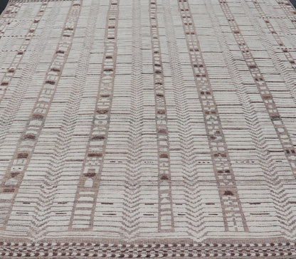 Moroccan Style Modern Casual Hand Knotted Rug In Cream With Texture. Keivan Woven Arts; rug AAR - 1663, country of origin / type: Afghanistan / Modern Casual, circa early - 21th century. Measures: 12'1 x 16'0 This modern casual tribal large Moroccan... - Keivan Woven ArtsAAR - 1663 - 24414Rug