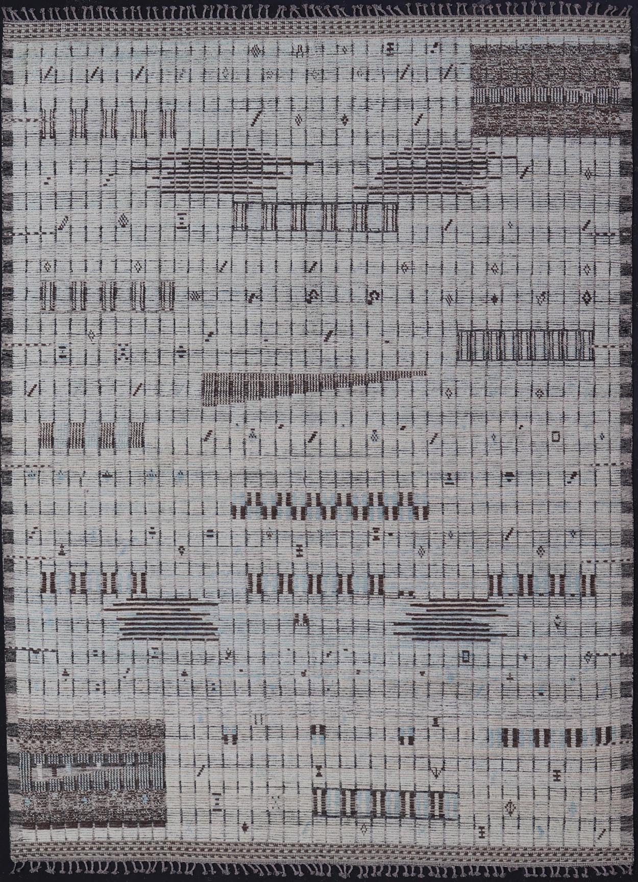 Modern Casual Hand Knotted in Wool with Ice Blue and Brown in Modern Design. Keivan Woven Arts / Country of Origin: Afghanistan Type: Modern Casual Keivan Woven Arts; rug AAR - 1666/ Design: Abstract, Sub - Geometric. Measures: 11'7 x 15'9 This ove... - Keivan Woven ArtsAAR - 1666 - 24426Rugs