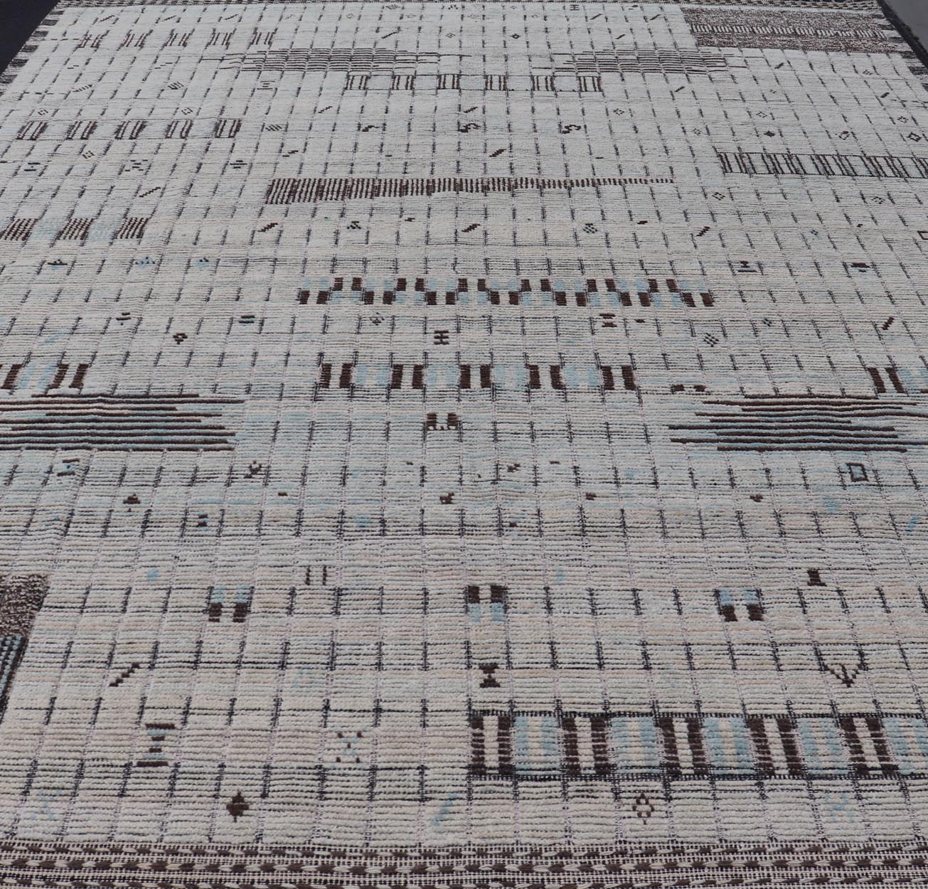 Modern Casual Hand Knotted in Wool with Ice Blue and Brown in Modern Design. Keivan Woven Arts / Country of Origin: Afghanistan Type: Modern Casual Keivan Woven Arts; rug AAR - 1666/ Design: Abstract, Sub - Geometric. Measures: 11'7 x 15'9 This ove... - Keivan Woven ArtsAAR - 1666 - 24426Rugs