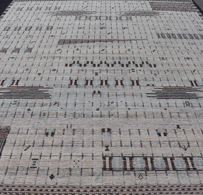 Modern Casual Hand Knotted in Wool with Ice Blue and Brown in Modern Design. Keivan Woven Arts / Country of Origin: Afghanistan Type: Modern Casual Keivan Woven Arts; rug AAR - 1666/ Design: Abstract, Sub - Geometric. Measures: 11'7 x 15'9 This ove... - Keivan Woven ArtsAAR - 1666 - 24426Rugs