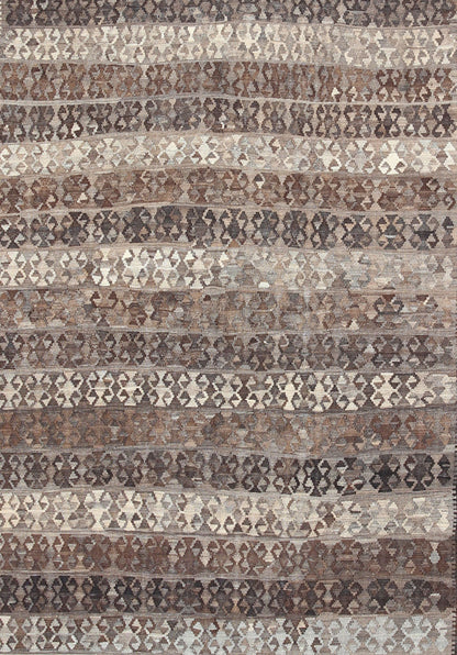 Large Natural Colored Kilim. Modern Kilim in Natural Colors and Undyed Wool in diamond tribal Design This exquisite large Kilim from Afghanistan features a repeating tribal design with alternating striped in various natural colors at its cen... - Keivan Woven ArtsABT - 8089142 - 8463Rug