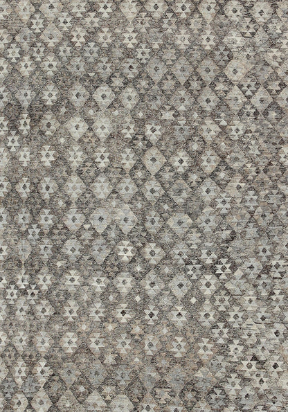 Modern Tribal Afghan Kilim. Measures: 10 x 13. This silver - grey colored piece features a design that evokes an easy vibe, perfect for any modern interior as well as any Classic interiors with a Minimalist floor design. This versatile rug could al... - Keivan Woven ArtsABT - 8120832 - 8489Rug