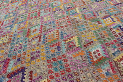 21st Century Afghan Hand Woven Large Modern Kilim Rug in Tribal Design With Multi Colors Keivan Woven Arts, ABT - 8121559, 21st Century Afghan Kilim Rug - 12'7" x 16'1". This large hand - woven Afghan Kilim rug features a beautiful geometric desi... - Keivan Woven ArtsABT - 8121559 - 8471Rug