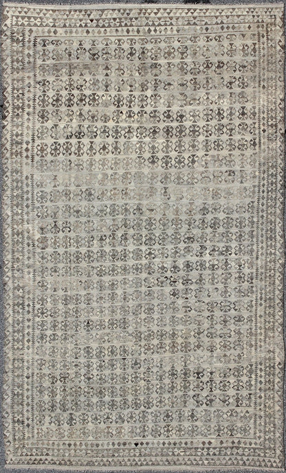 Large Kilim Flat weave Rug in Shades of Gray, Silver, silver blue and Charcoal. Modern Kilim for modern and casual interiors. Keivan Woven Arts, Rug/ABT - 8122742, Afghan Kilim Rug in dark gray, silver and gray, origin/ Afghanistan Circa / 2010 ... - Keivan Woven ArtsABT - 8122742 - 8477Rug