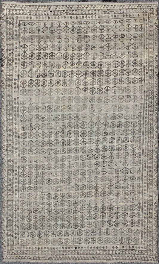 Large Kilim Flat weave Rug in Shades of Gray, Silver, silver blue and Charcoal. Modern Kilim for modern and casual interiors. Keivan Woven Arts, Rug/ABT - 8122742, Afghan Kilim Rug in dark gray, silver and gray, origin/ Afghanistan Circa / 2010 ... - Keivan Woven ArtsABT - 8122742 - 8477Rug