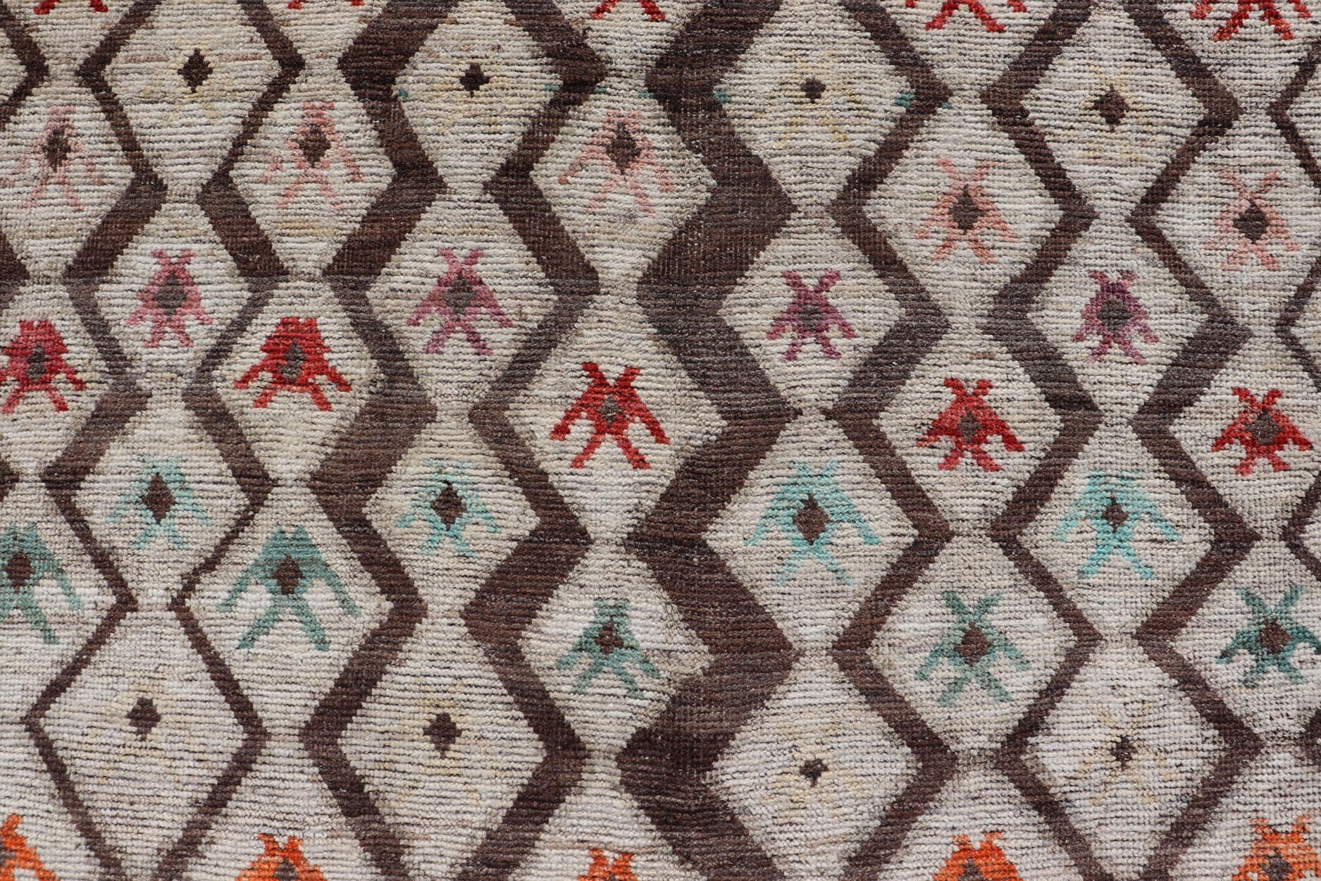 Modern Hand - Knotted Rug in Wool with Sub - Geometric Diamond Design in Multicolor This modern casual tribal rug has been hand - knotted. The rug features a modern all - over sub - geometric diamond design, replete with various motifs in multicolor, mak... - Keivan Woven ArtsAFG - 004 - 563Rug