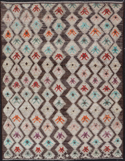 Modern Hand - Knotted Rug in Wool with Sub - Geometric Diamond Design in Multicolor This modern casual tribal rug has been hand - knotted. The rug features a modern all - over sub - geometric diamond design, replete with various motifs in multicolor, mak... - Keivan Woven ArtsAFG - 004 - 563Rug