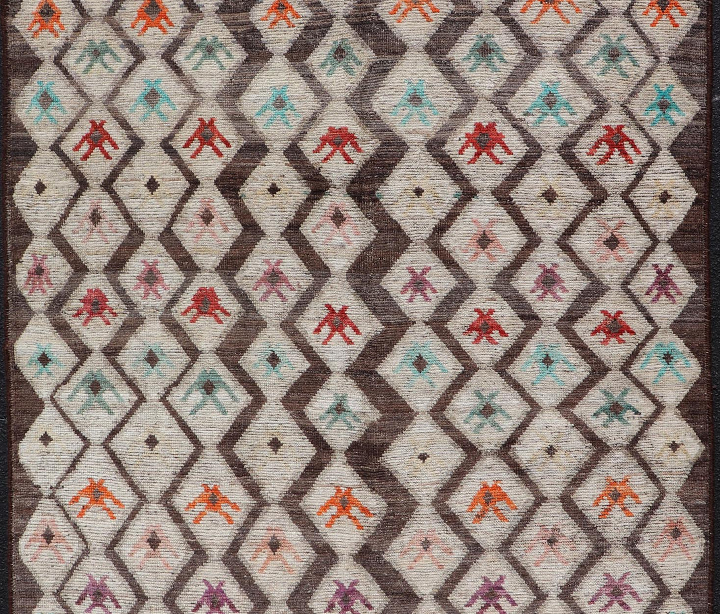 Modern Hand - Knotted Rug in Wool with Sub - Geometric Diamond Design in Multicolor This modern casual tribal rug has been hand - knotted. The rug features a modern all - over sub - geometric diamond design, replete with various motifs in multicolor, mak... - Keivan Woven ArtsAFG - 004 - 563Rug
