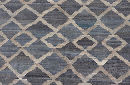 Modern Hand - Woven Kilim in Wool with Sub - Geometric Interlocked Diamond Design This modern flat - weave kilim has been hand - woven. The rug features a modern sub - geometric interlocked diamond design, rendered in blues, grays and cream; making this r... - Keivan Woven ArtsAFG - 037 - 19664Rug