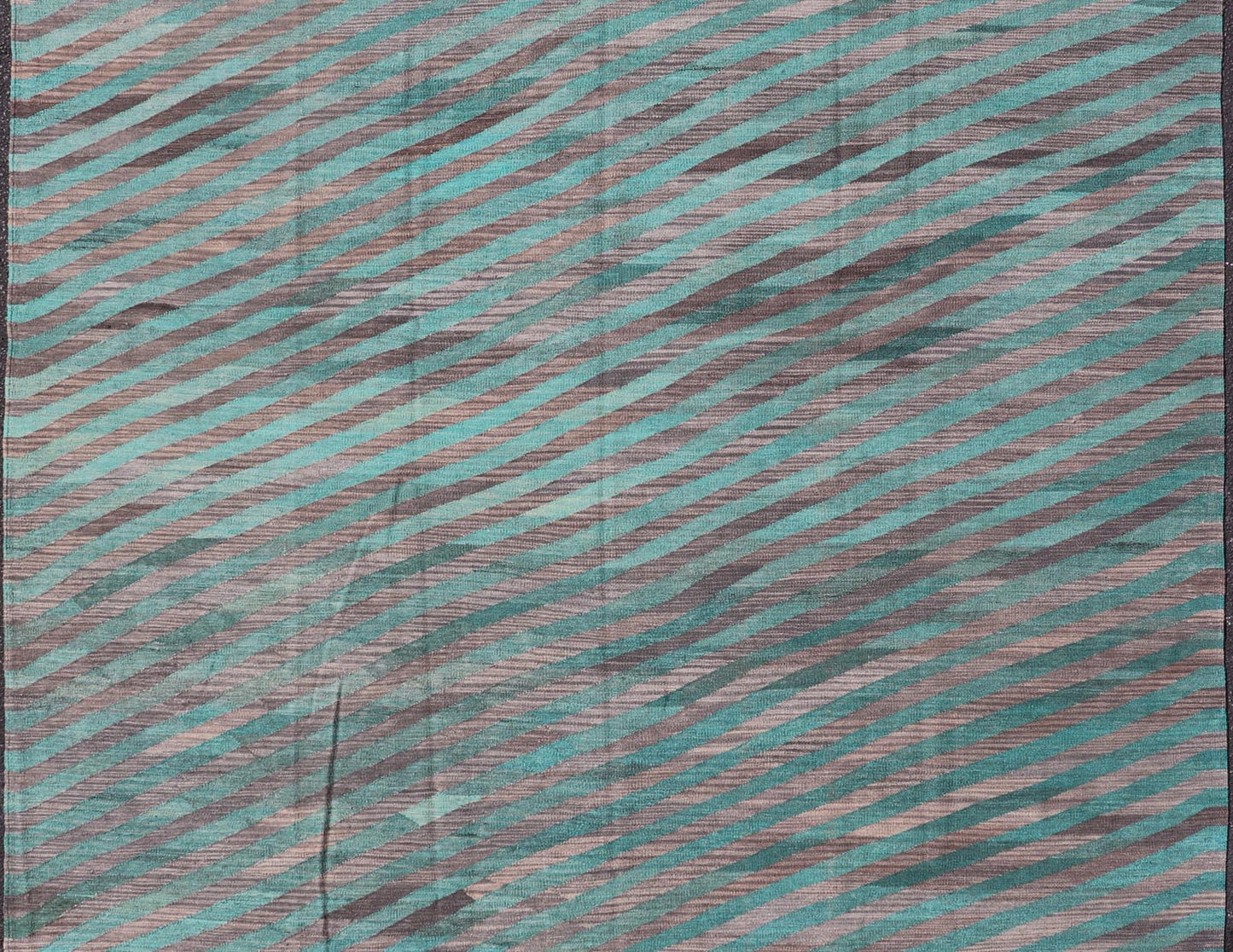 Modern Afghan Hand - Woven Kilim in Wool with Sub - Geometric Slanted Stripe Design This flat - weave kilim has been hand - woven. The rug features a modern slanted stripe design, rendered in green and shades of gray; making this rug a superb fit for a... - Keivan Woven ArtsAFG - 044 - 19676Rug