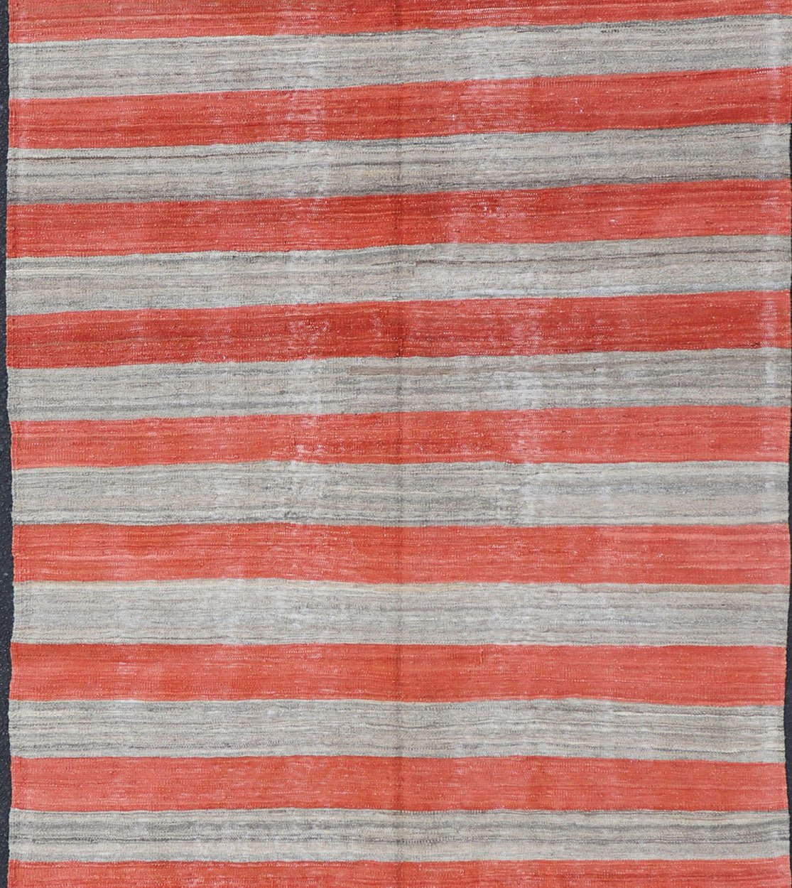 Flat - Weave Modern Kilim wide runner with Stripes in Shades of Orange red & Gray. Wide runner flat weave Kilim runner with stripes with modern design in shades of gray and orange red, rug AFG - 109, country of origin / type: Afghanistan / Kilim ... - Keivan Woven ArtsAFG - 109 - 15783Rug