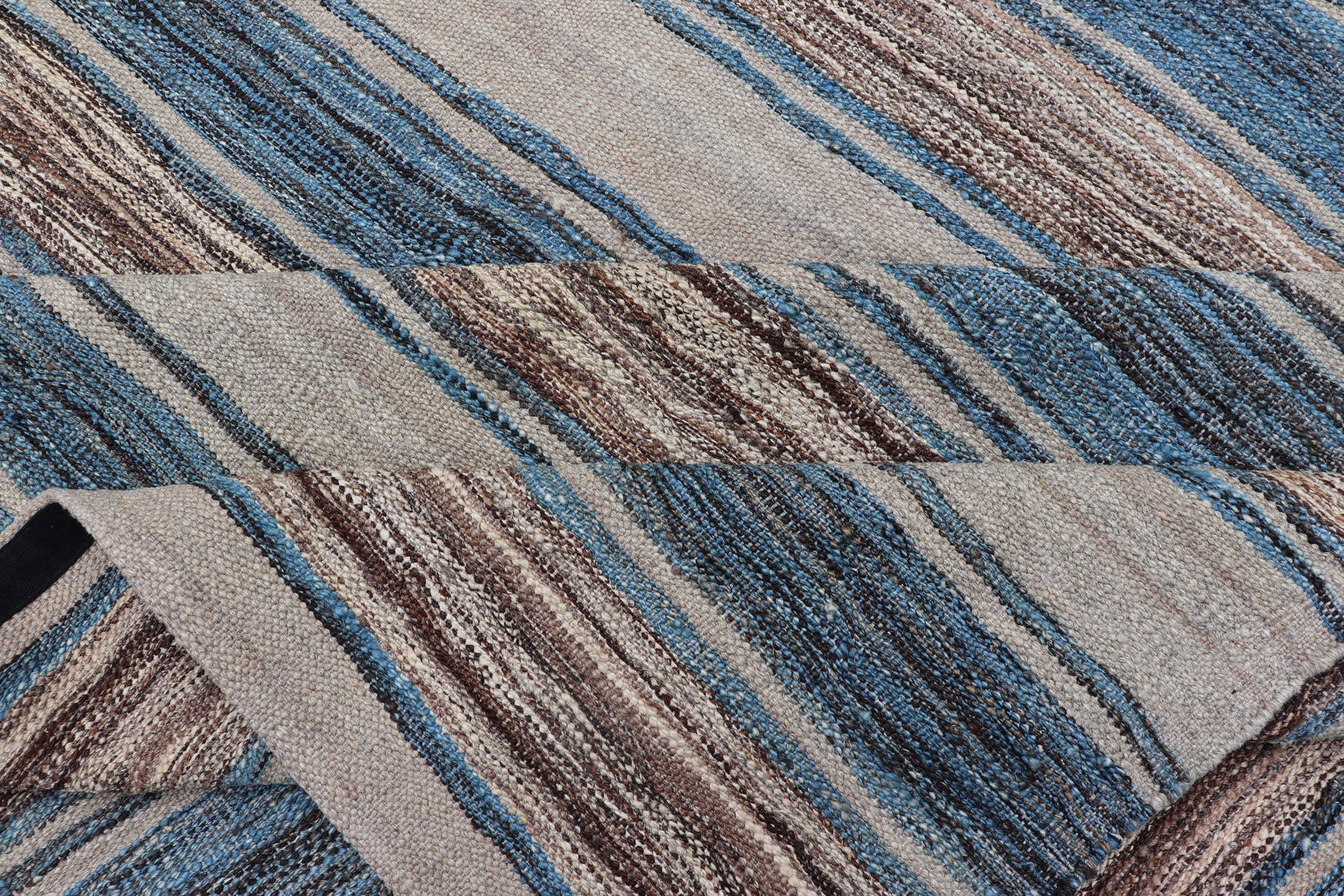 Versatile Striped Design and Natural Brown, Cream, and Blue Flat - Weave Kilim Versatile and natural blue, cream and brown flat - weave Kilim for a Modern or Classic design Flat - weave Kilim rug with brown tones, Keivan Woven Arts , rug AFG - 114, ... - Keivan Woven ArtsAFG - 114 - 15787Rug
