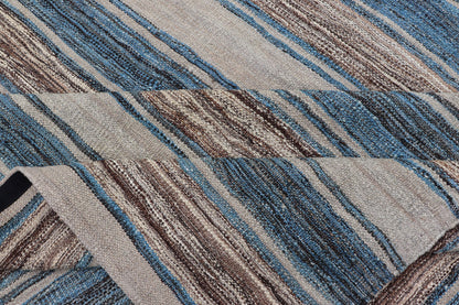 Versatile Striped Design and Natural Brown, Cream, and Blue Flat - Weave Kilim Versatile and natural blue, cream and brown flat - weave Kilim for a Modern or Classic design Flat - weave Kilim rug with brown tones, Keivan Woven Arts , rug AFG - 114, ... - Keivan Woven ArtsAFG - 114 - 15787Rug