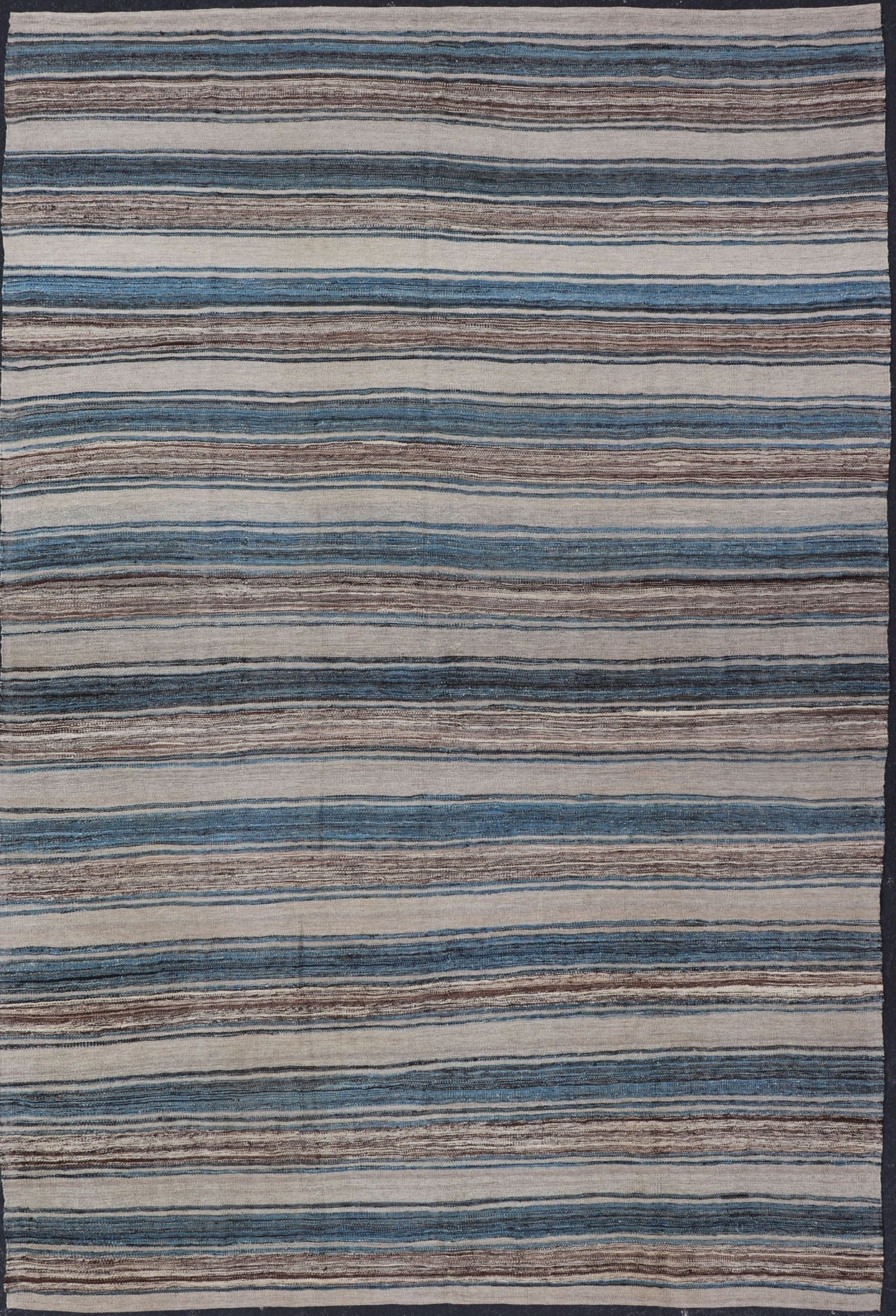 Versatile Striped Design and Natural Brown, Cream, and Blue Flat - Weave Kilim Versatile and natural blue, cream and brown flat - weave Kilim for a Modern or Classic design Flat - weave Kilim rug with brown tones, Keivan Woven Arts , rug AFG - 114, ... - Keivan Woven ArtsAFG - 114 - 15787