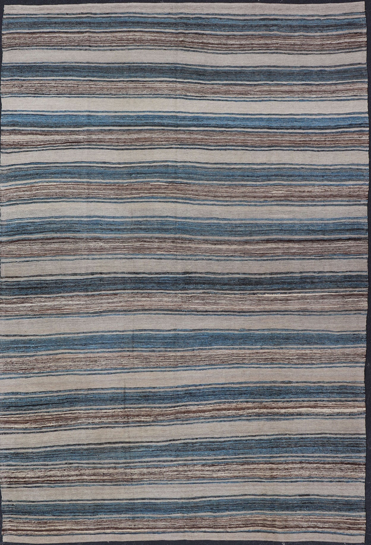 Versatile Striped Design and Natural Brown, Cream, and Blue Flat - Weave Kilim Versatile and natural blue, cream and brown flat - weave Kilim for a Modern or Classic design Flat - weave Kilim rug with brown tones, Keivan Woven Arts , rug AFG - 114, ... - Keivan Woven ArtsAFG - 114 - 15787Rug