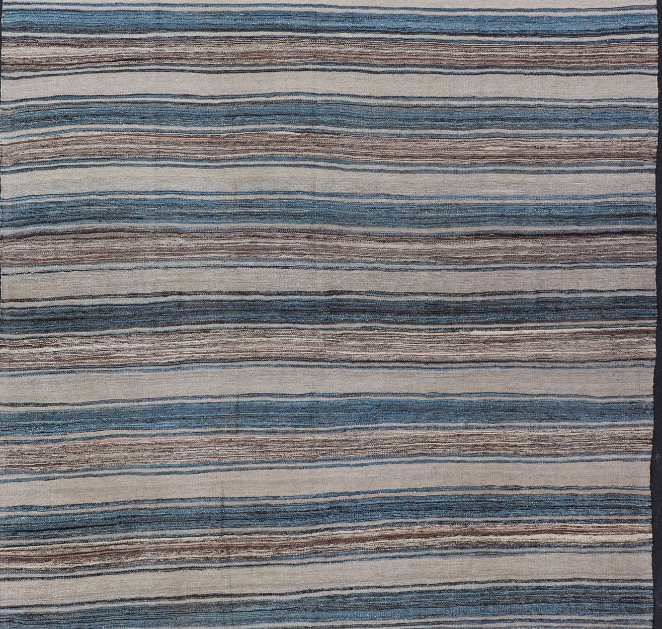 Versatile Striped Design and Natural Brown, Cream, and Blue Flat - Weave Kilim Versatile and natural blue, cream and brown flat - weave Kilim for a Modern or Classic design Flat - weave Kilim rug with brown tones, Keivan Woven Arts , rug AFG - 114, ... - Keivan Woven ArtsAFG - 114 - 15787Rug