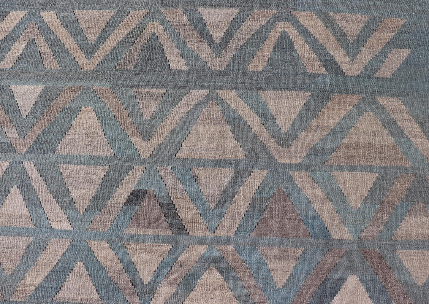 Modern Hand - Knotted Rug in Wool with Geometric Diamond Pattern in Blue and Brown This modern design kilim is hand - woven in Afghanistan. The rug features a modern geometric diamond design, replete with various motifs in multicolor, making this ru... - Keivan Woven ArtsAFG - 115 - 19682Rug