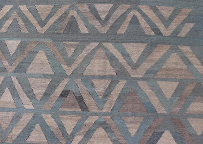 Modern Hand - Knotted Rug in Wool with Geometric Diamond Pattern in Blue and Brown This modern design kilim is hand - woven in Afghanistan. The rug features a modern geometric diamond design, replete with various motifs in multicolor, making this ru... - Keivan Woven ArtsAFG - 115 - 19682Rug