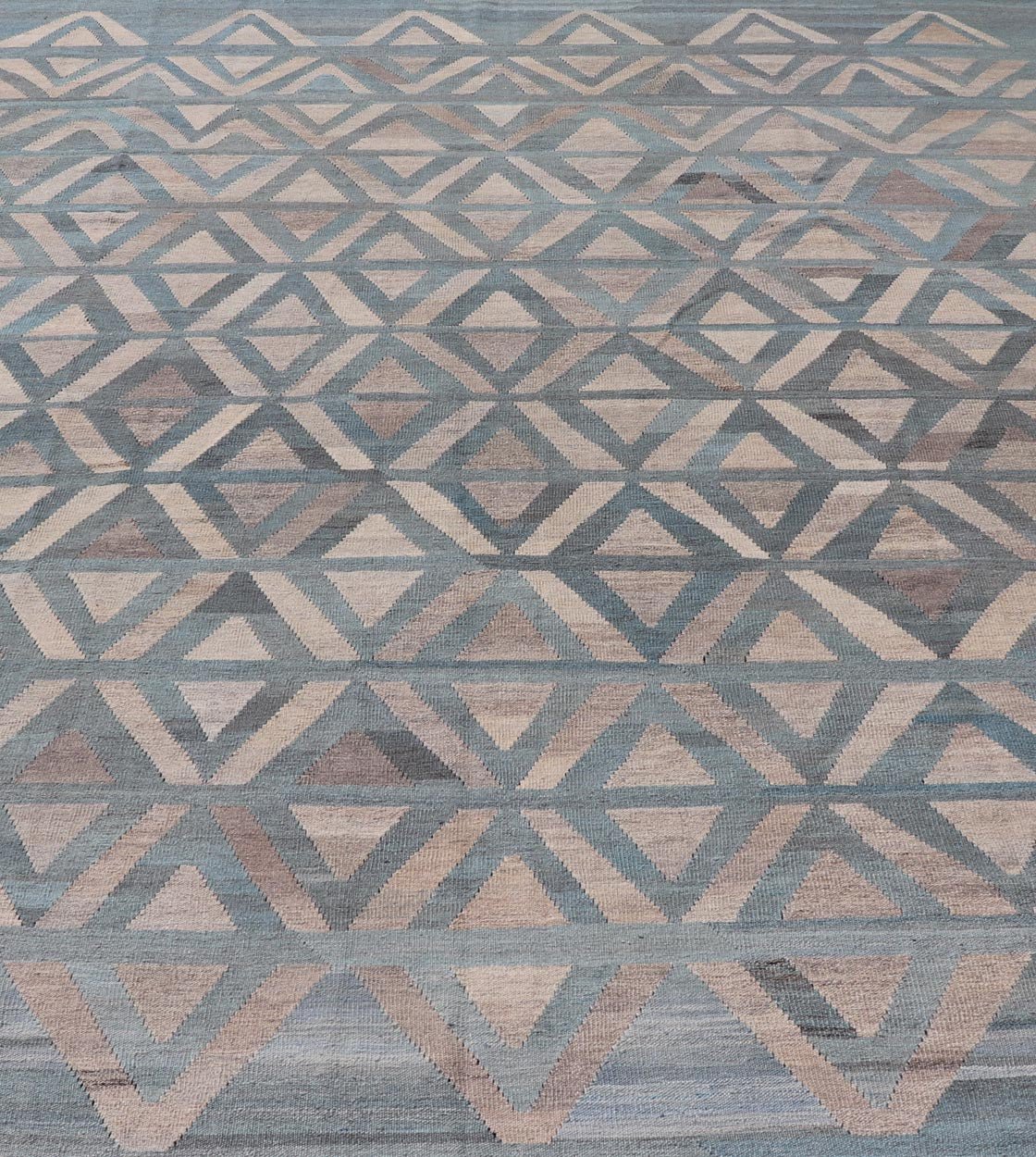 Modern Hand - Knotted Rug in Wool with Geometric Diamond Pattern in Blue and Brown This modern design kilim is hand - woven in Afghanistan. The rug features a modern geometric diamond design, replete with various motifs in multicolor, making this ru... - Keivan Woven ArtsAFG - 115 - 19682Rug