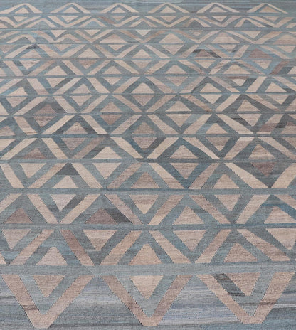 Modern Hand - Knotted Rug in Wool with Geometric Diamond Pattern in Blue and Brown This modern design kilim is hand - woven in Afghanistan. The rug features a modern geometric diamond design, replete with various motifs in multicolor, making this ru... - Keivan Woven ArtsAFG - 115 - 19682Rug