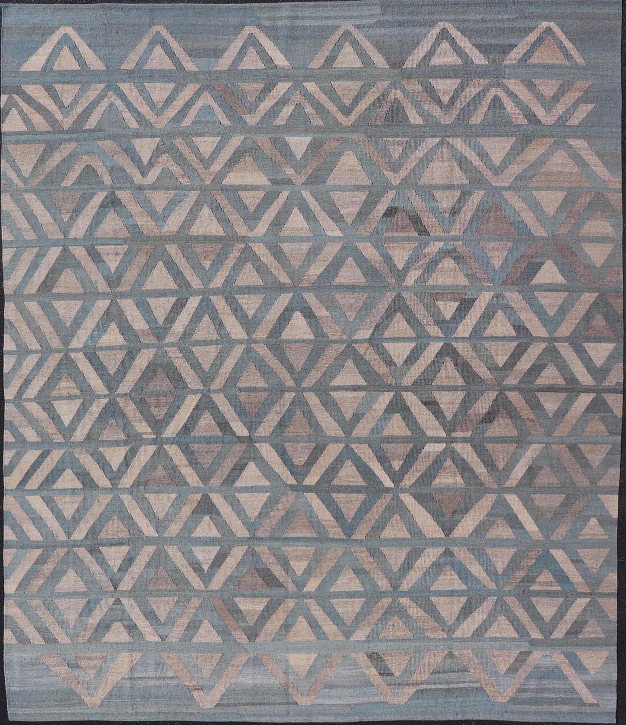 Modern Hand - Knotted Rug in Wool with Geometric Diamond Pattern in Blue and Brown This modern design kilim is hand - woven in Afghanistan. The rug features a modern geometric diamond design, replete with various motifs in multicolor, making this ru... - Keivan Woven ArtsAFG - 115 - 19682Rug