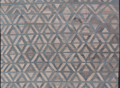 Modern Hand - Knotted Rug in Wool with Geometric Diamond Pattern in Blue and Brown This modern design kilim is hand - woven in Afghanistan. The rug features a modern geometric diamond design, replete with various motifs in multicolor, making this ru... - Keivan Woven ArtsAFG - 115 - 19682Rug