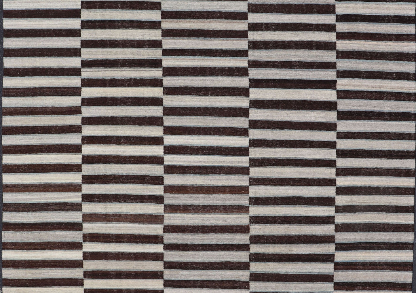 Modern Flat - Weave Kilim Rug in Multi - Panel Striped Design with Chocolate Brown, cream & Light blue Modern flat - weave Kilim rug with stripes in shades of Chocolate Brown, cream & Light blue , gray and cream, Keivan Woven Arts / rug AFG - 116, count... - Keivan Woven ArtsAFG - 116 - 15791Rug