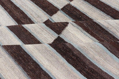 Modern Flat - Weave Kilim Rug in Multi - Panel Striped Design with Chocolate Brown, cream & Light blue Modern flat - weave Kilim rug with stripes in shades of Chocolate Brown, cream & Light blue , gray and cream, Keivan Woven Arts / rug AFG - 116, count... - Keivan Woven ArtsAFG - 116 - 15791Rug
